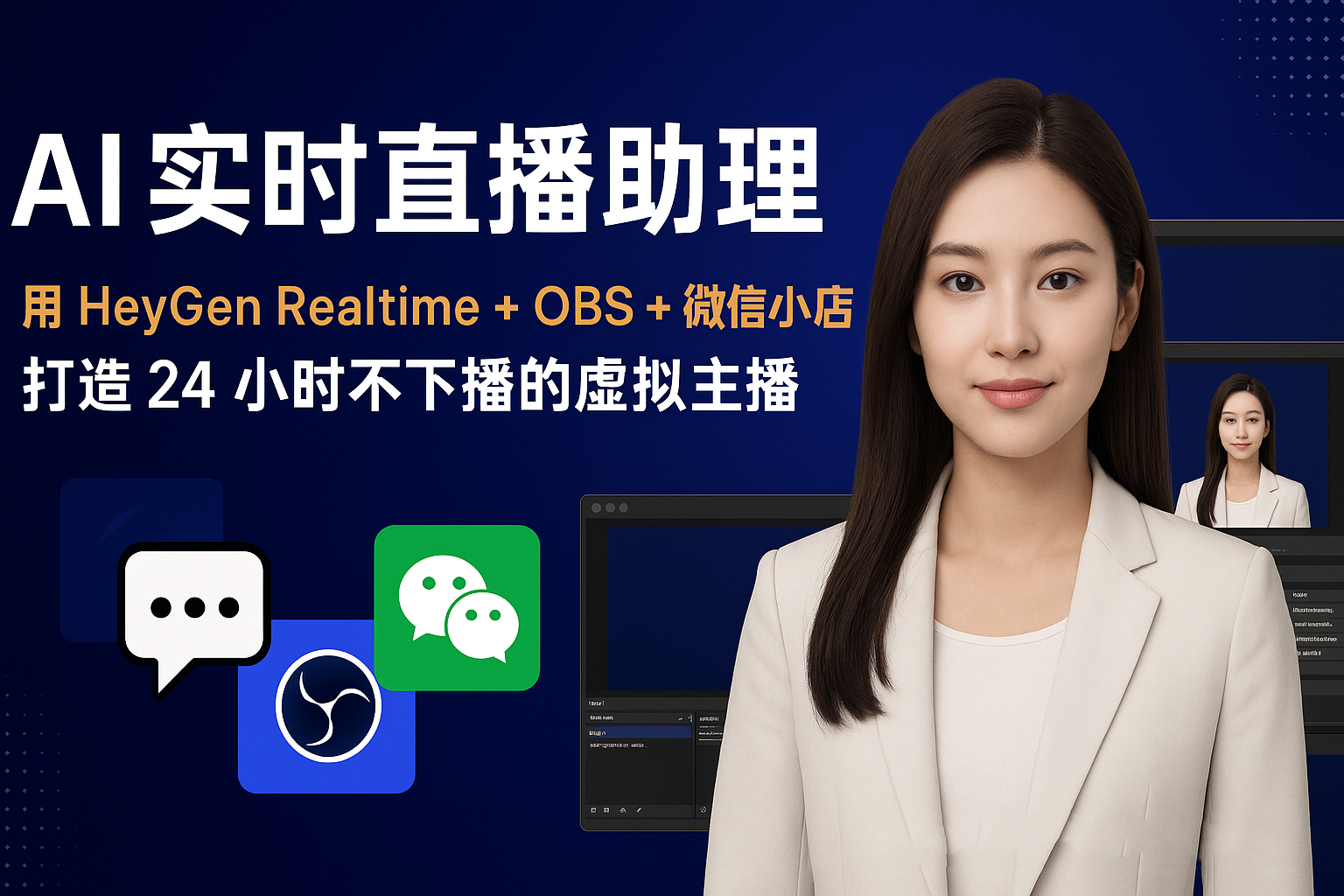 AI 实时直播助理：用 HeyGen Realtime + OBS + 微信小店，打造 24 小时不下播的虚拟主播-寻找资源网