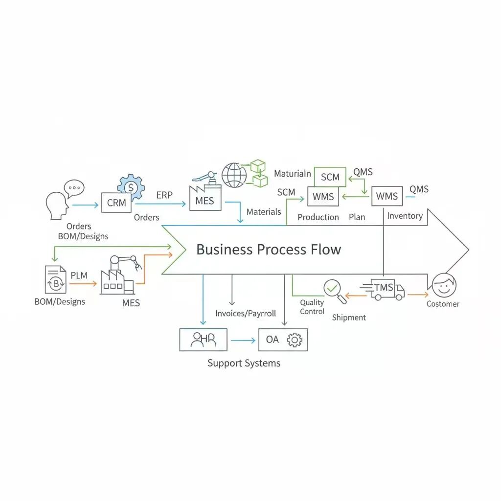 10大企业系统你都知道吗？ERP、MES、PLM、CRM、SCM、WMS、QMS、TMS、OA、HR-寻找资源网